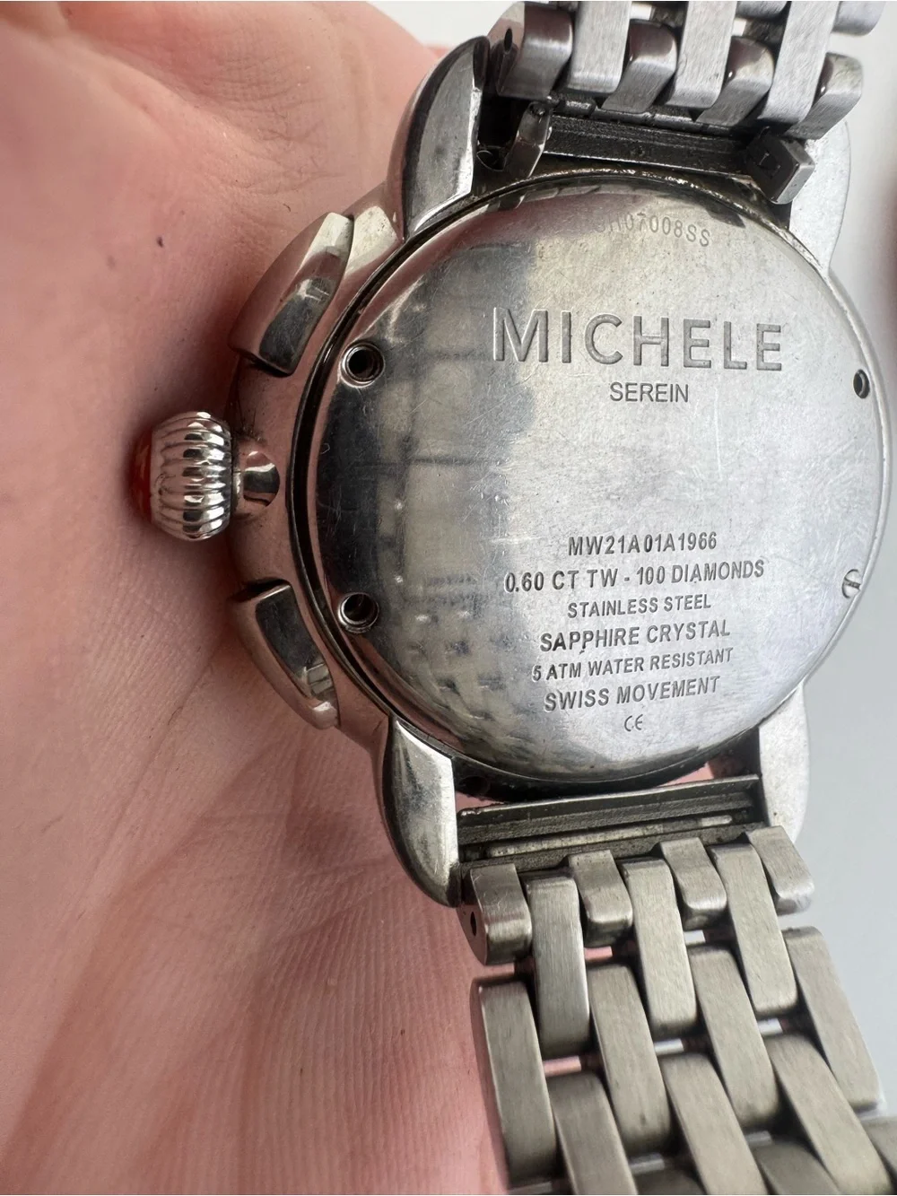 Woman’s Michele Silver Stainless Steel Chronograph Watch - Serein w/WATER DAMAGE